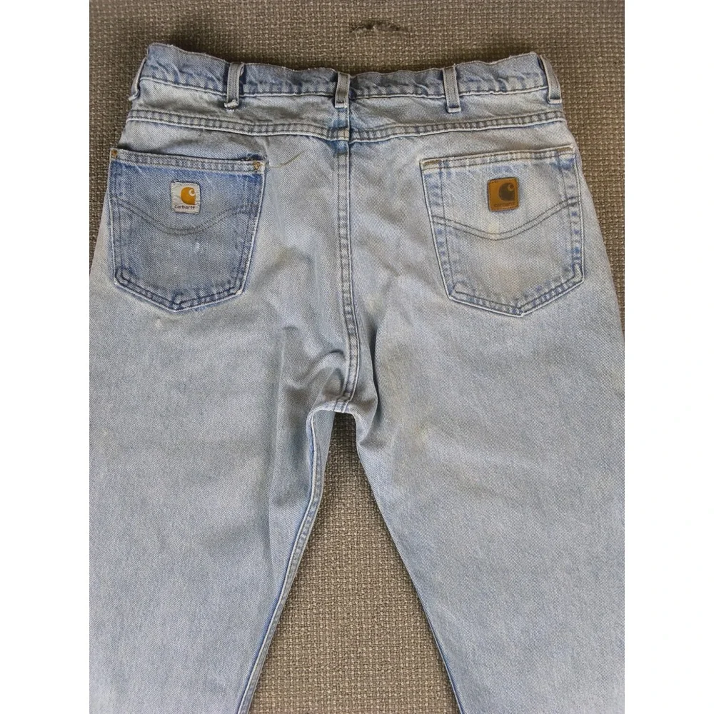 Lot of 2 VTG Distressed Carhartt Relaxed Fit Denim Jeans Light Wash Workwear